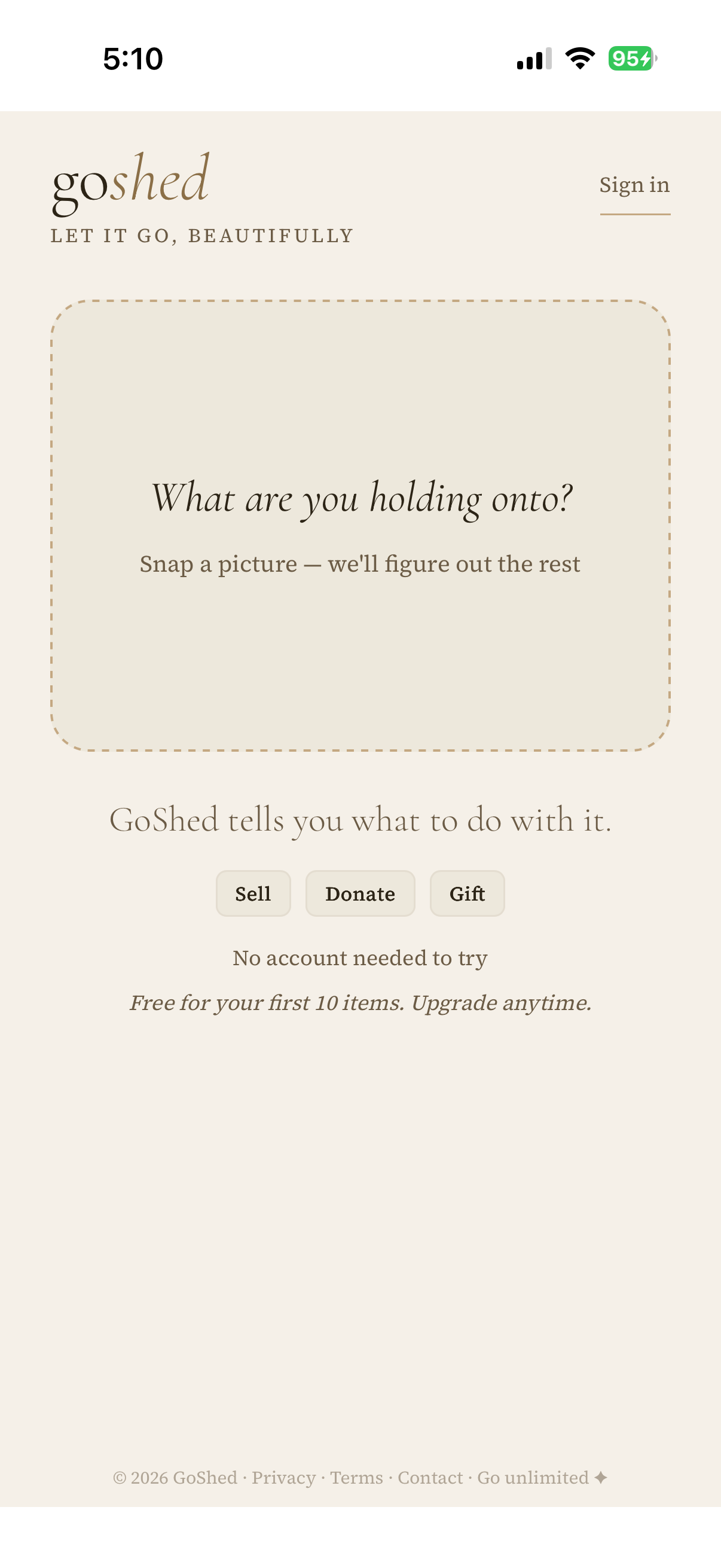 GoShed app — What are you holding onto?