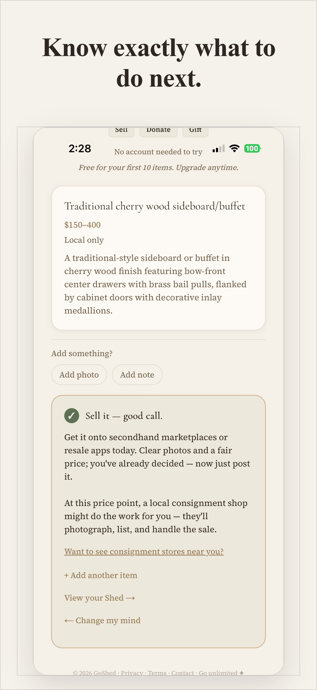 GoShed recommendation — Sell it, good call